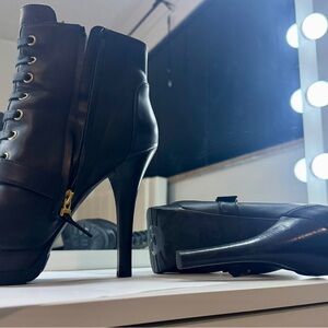 Fendi Black Leather High-Heel Ankle Boots with Gold Zip Detail